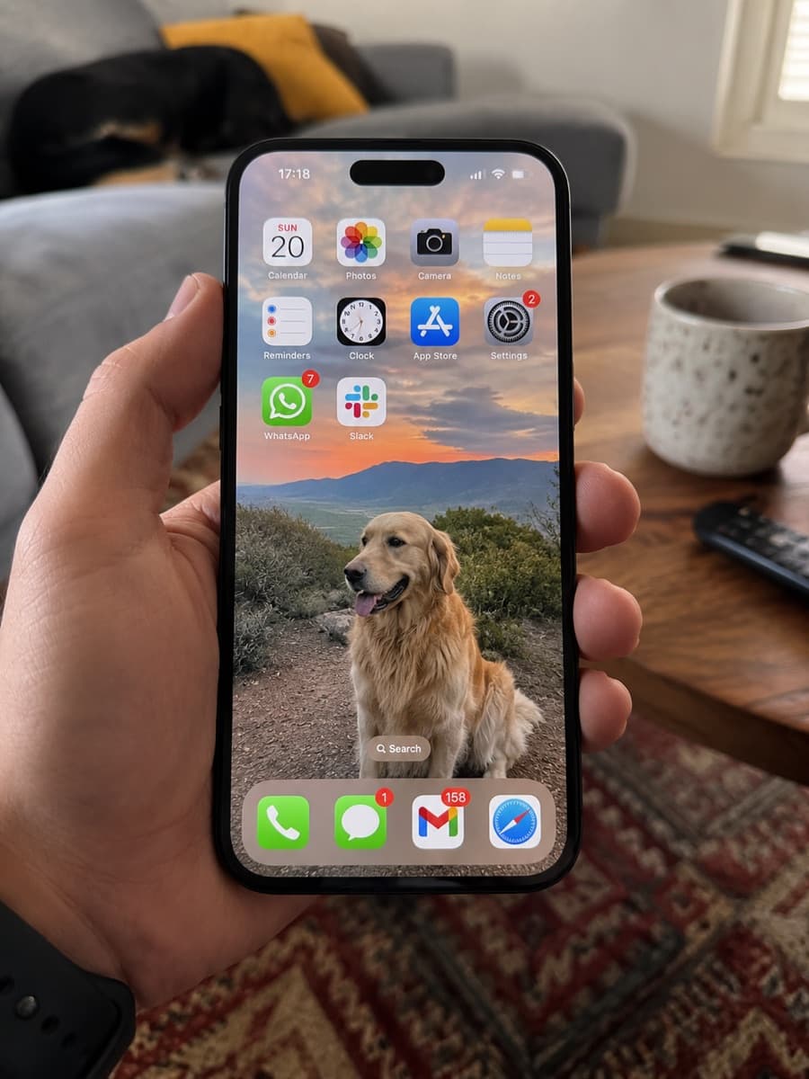 iPhone home screen with the WhatsApp icon visible alongside everyday apps